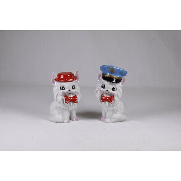 Set of 2 MCM Arnart Japan bow tie cat figurines, anthropomorphic porcelain cats - Picture 4 of 9